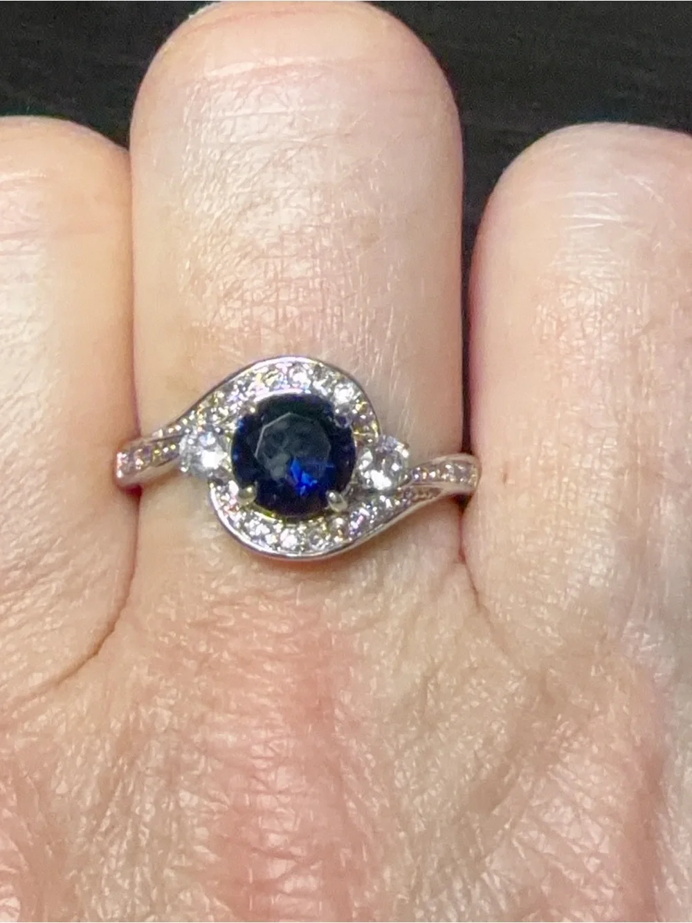Classic Blue Sapphire Halo Ring in Silver